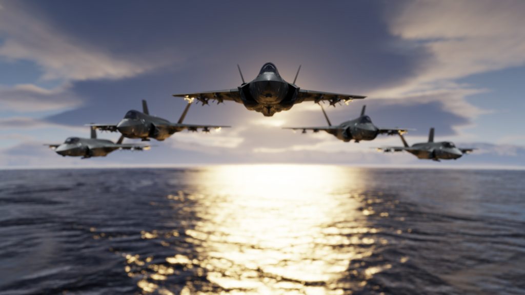 F-35 jet fighters low flying